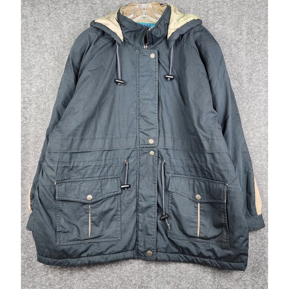 Learsi Parka Jacket‎ Men 2X Black Hooded Quilted Lining Utility Workwear RN79443